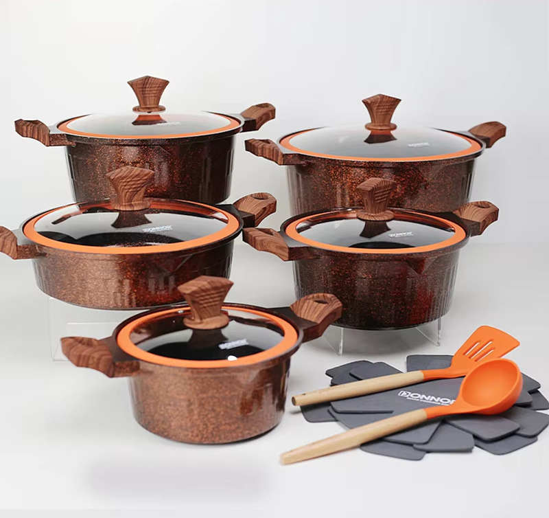 15 pieces cookware set: 15-piece non-stick aluminum pot die-cast lid set, tourmaline die-cast aluminum cookware pic 3