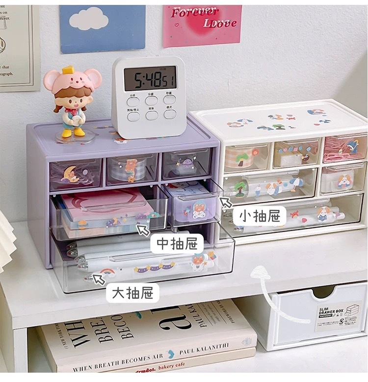 New type of storage box, table six-box jewelry storage box, student dormitory drawer-style living room compartmentalized small storage box pic 3