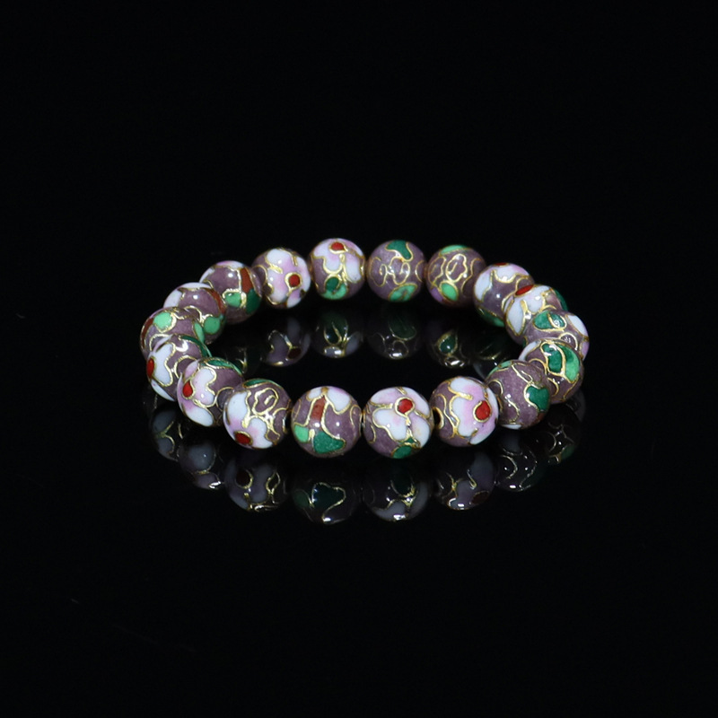 Beijing Cloisonne classical ethnic style jewelry, traditional copper base cloisonne enamel polished round bead bracelet pic 10