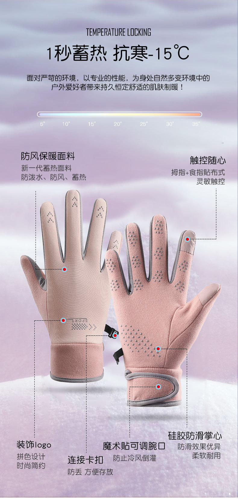 情侣款保暖手套男女秋冬季触屏开车电动车骑行防滑玩雪防寒运动L2详情6