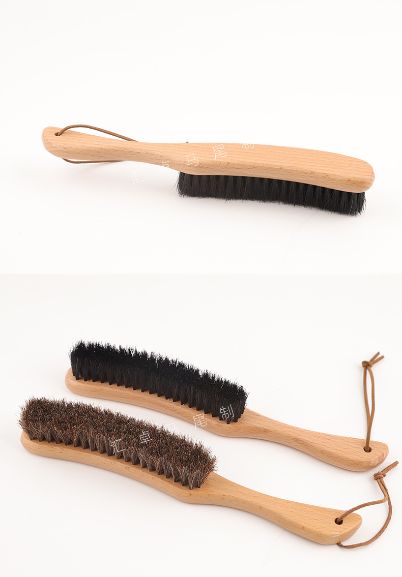 批发跨境外贸高品质长柄纯马毛衣帽刷天然实木猪鬃毛床刷清洁除尘详情11