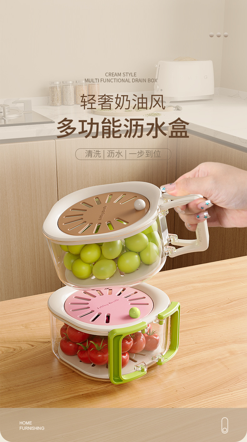 专用大沥水篮家用可爱水果篮子伸缩滤水二合一加厚脱水洗菜篮带盖详情1