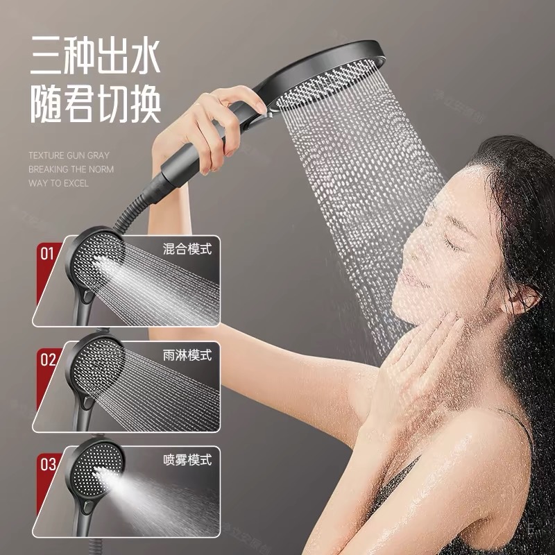 跨境出口工厂批发铜四方枪灰色淋浴花洒套装洗澡工程花洒水龙头详情6