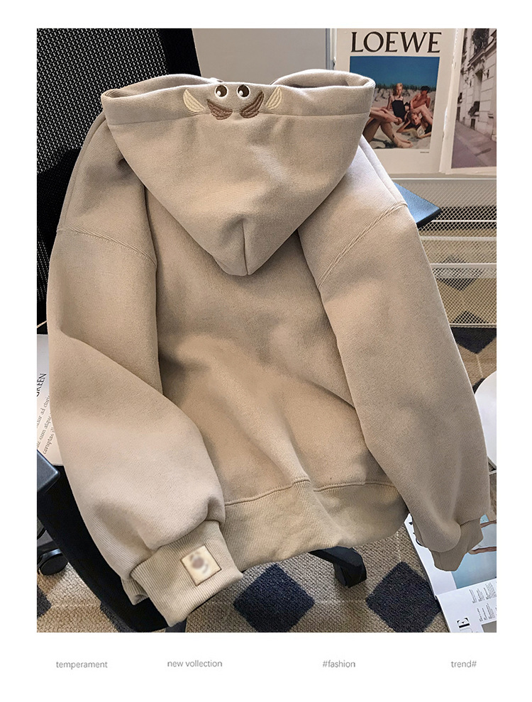 奶系加绒加厚刺绣小熊可爱连帽衫卫衣女秋冬vintage减龄宽松上衣详情7