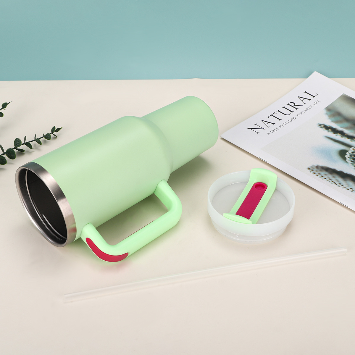 跨境热销纯色304不锈钢保温杯便携保冷时尚汽车杯户外简约吸管杯详情12