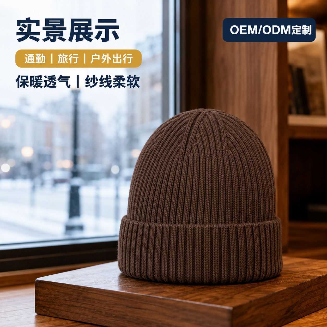 New solid-color, versatile woolen cap for autumn and winter, a fashionable cold cap for European and American export, warm, high-quality, rolled-up, trendy knitted cap pic 6