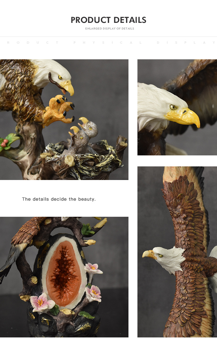 跨境美式白头鹰大鹏展翅树脂工艺品摆件办公室酒店高档老鹰装饰品详情9
