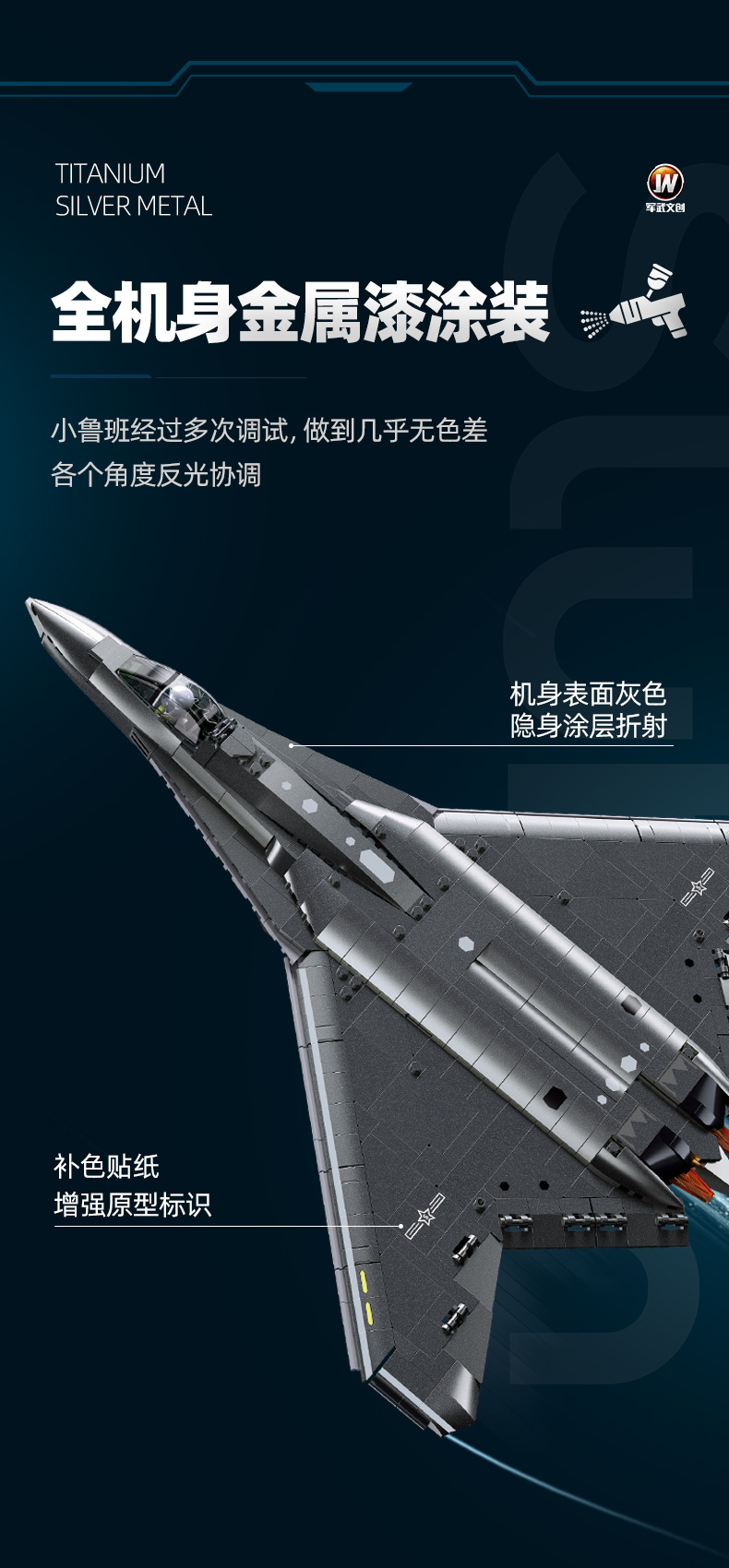 小鲁班新品1587歼50第六代隐形战斗机军事益智拼插积木男孩玩具详情5