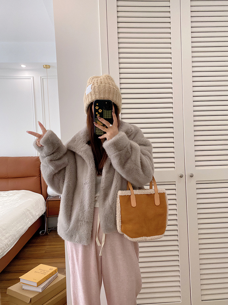 欧貂绒皮毛一体短款立领仿水貂毛外套环保皮草女秋冬新品通勤风详情40