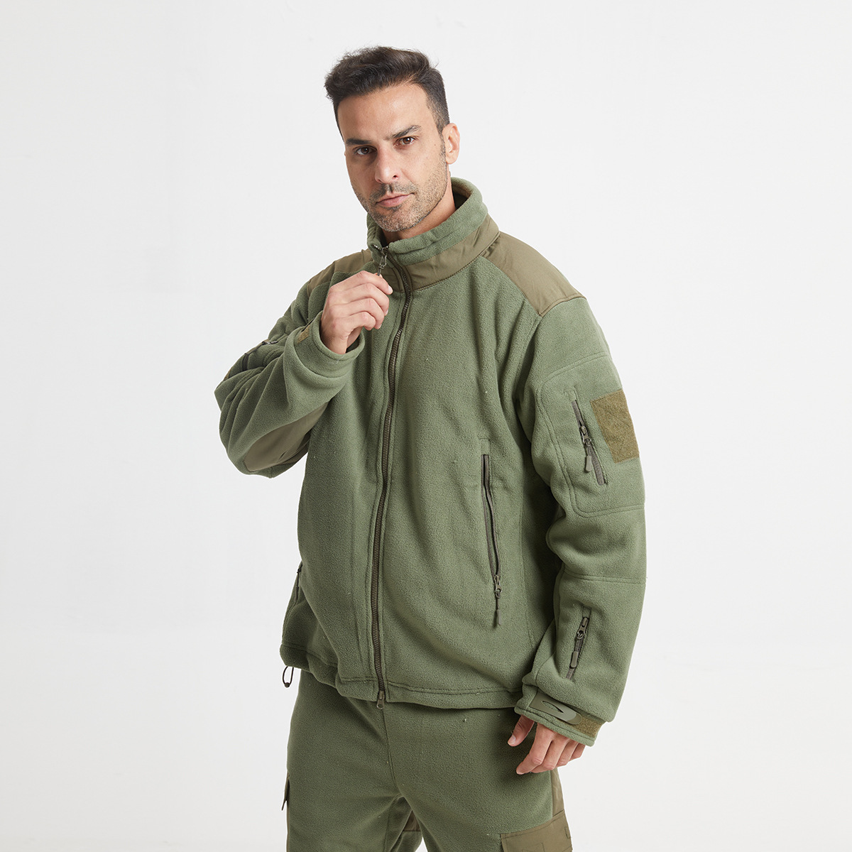 Yitu Chunqiu Outdoor Sports Camouflage stand-up Collar Fleece Jacket Set for cold protection and warmth preservation tactics, Arctic fleece thermal clothing and pants, granular fleece pic 13