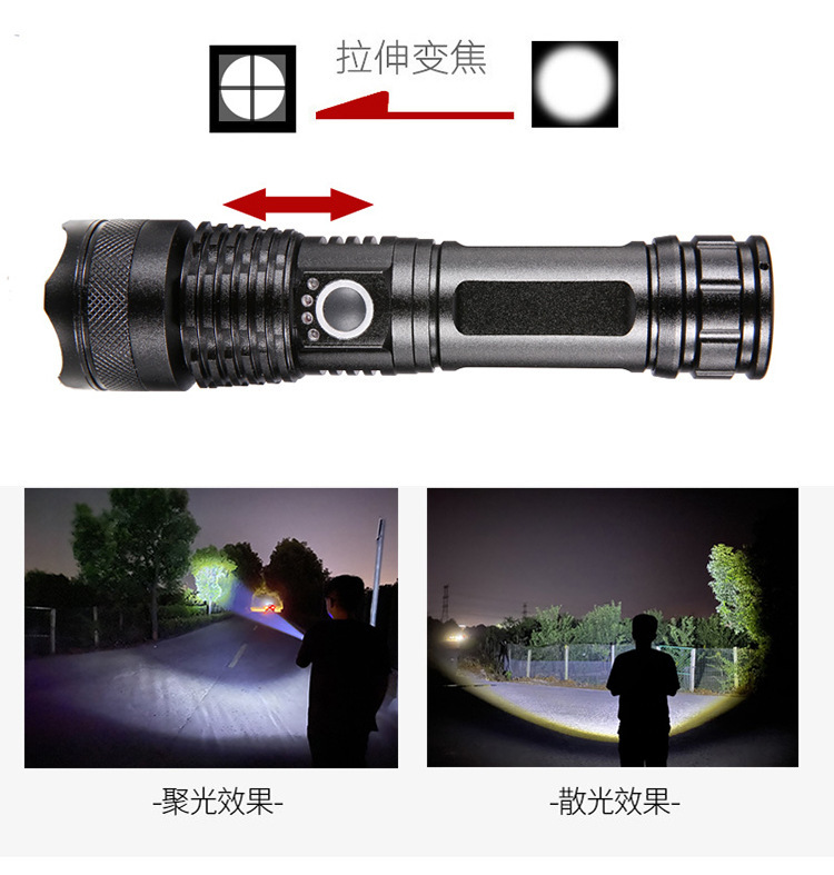 Cross-border P70 high-intensity flashlight led outdoor battery level display USB charging P50 high-intensity flashlight with charging pic 3