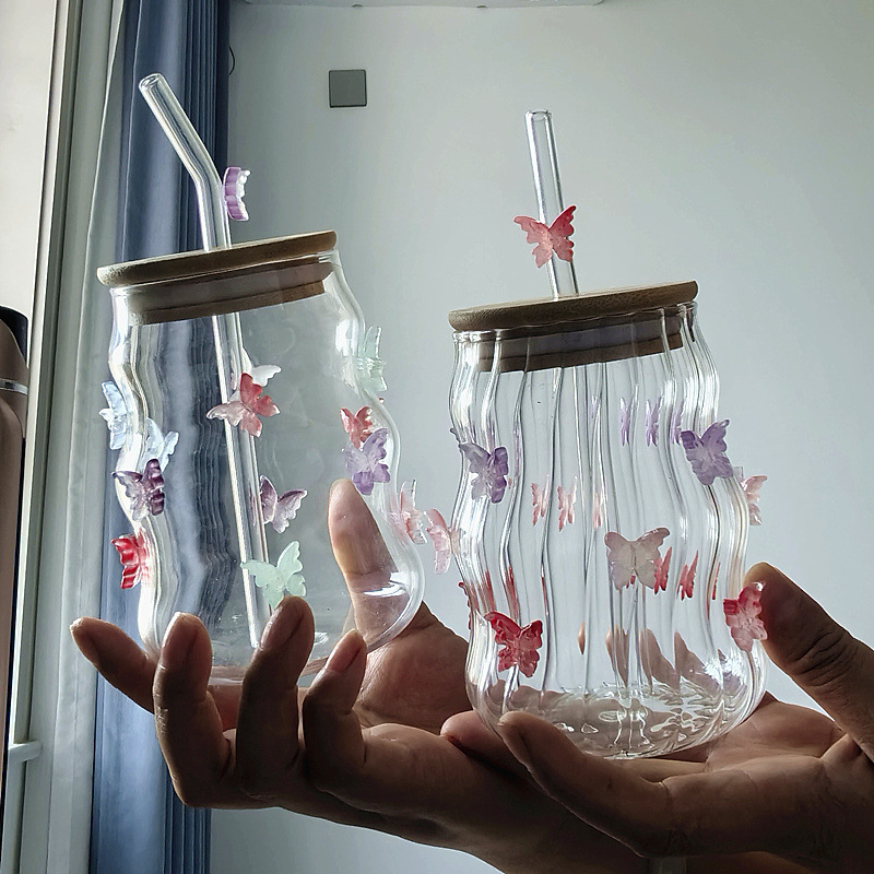 Bow-shaped high borosilicate glass cup, iced Americano latte coffee cup, chubby breakfast milk cloud glass cup pic 7