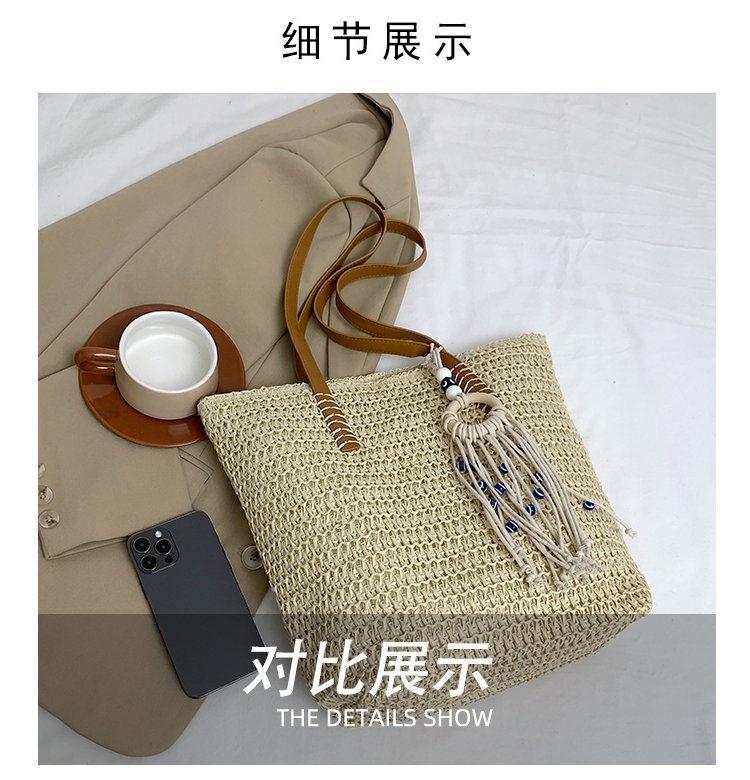2024时尚新款沙滩草编大容量包包女单肩包百搭洋气编织旅行托特包详情2