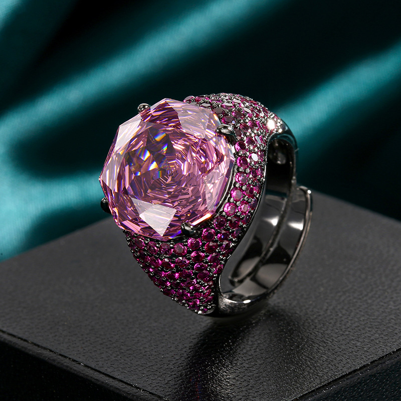 2025新款庄生生珠宝铜底镀金仿真玫瑰切黑金个性戒指主石14mm批发详情7