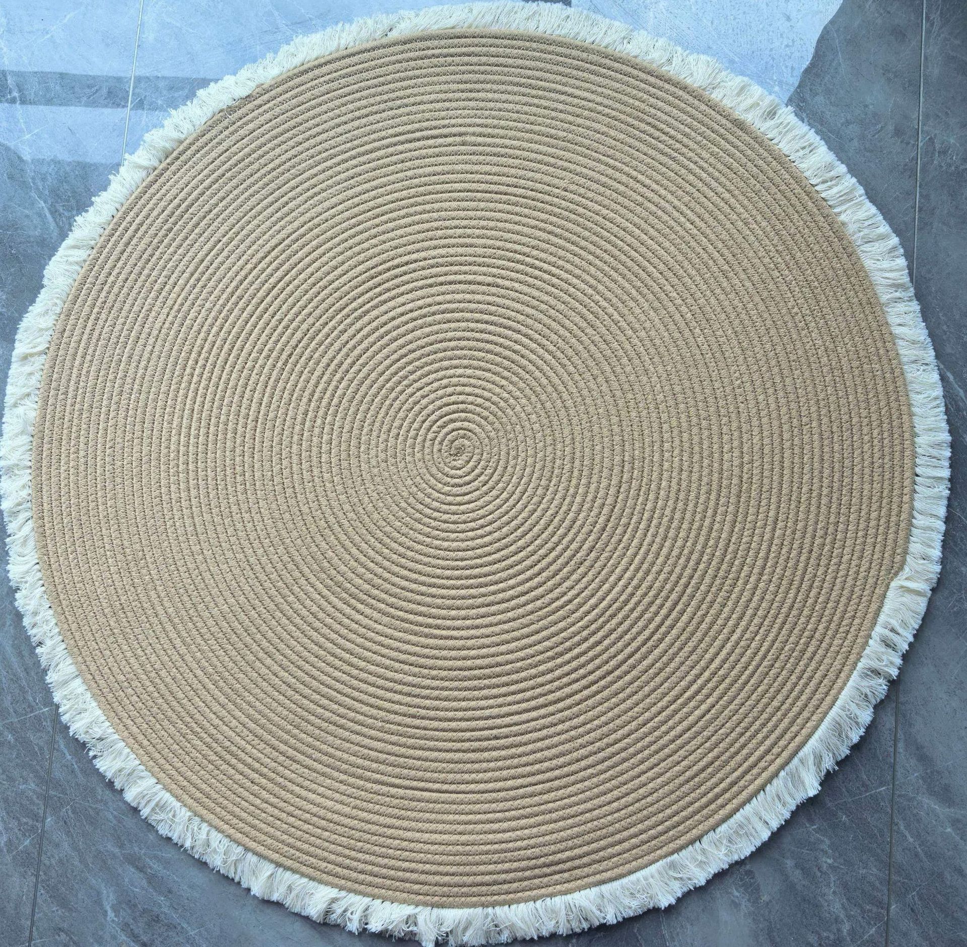 Cuerda de algodón redonda alfombra tejida tejido a mano sala de estar dormitorio baby play alfombra engrosada suave color sólido modelo pic 1