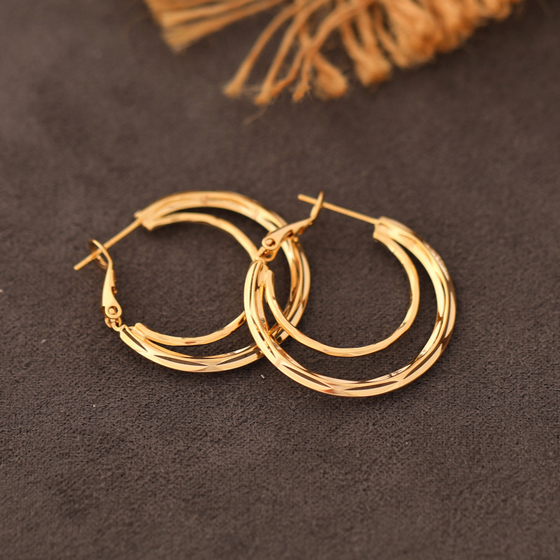 法式高级感独特双层圈圈耳环女小众通勤百搭耳钉简约耳饰批发详情6