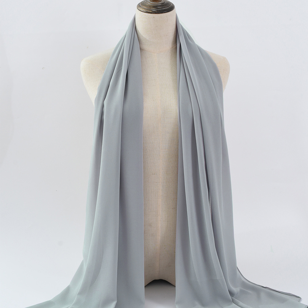 132S en stock solo color perla chiffon pañuelo de burbuja turbante para mujeres pañuelo largo bufanda seda para mujeres 70*180 oriente medio turbante pic 2