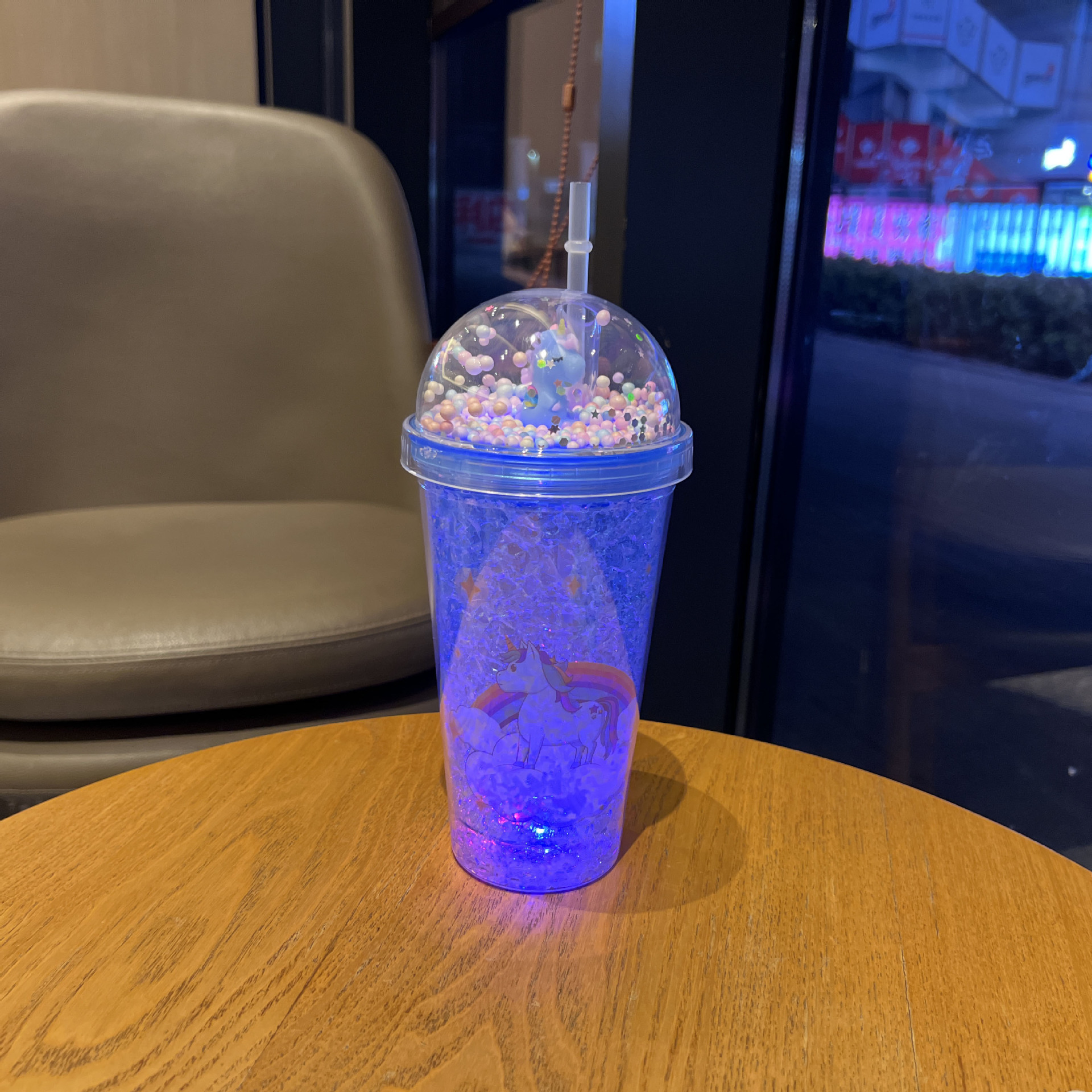外贸新款卡通独角兽儿童吸管杯双层碎冰杯网红高颜值塑料水杯批发详情19