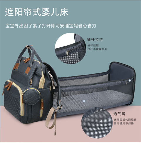 跨境专供高级感妈咪包大容量轻便母婴床包挂童车多功能手提双肩包详情10
