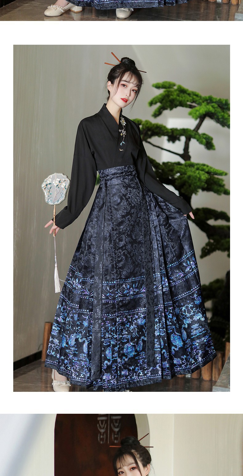 原创马面裙全套一整套【青花】明制刺绣汉服女飞机袖中国风日常穿国潮详情6