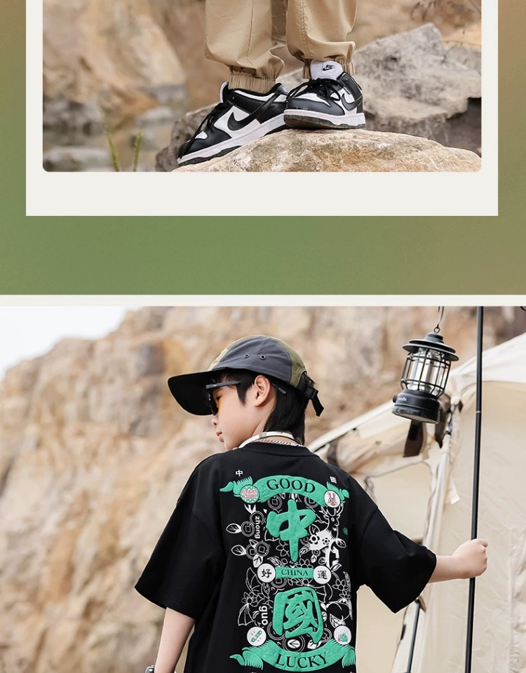 Guizao mid-big kid verano de algodón camiseta de manga corta 2025 nuevo zhang hombre chica negro hermoso vestido de verano red guizao T pic 8