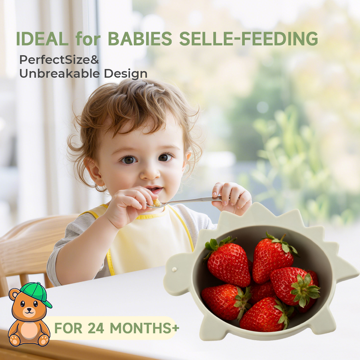 跨境热卖剑龙宝宝硅胶碗新国标幼儿学吃饭防洒防烫防摔硅胶辅食碗详情1