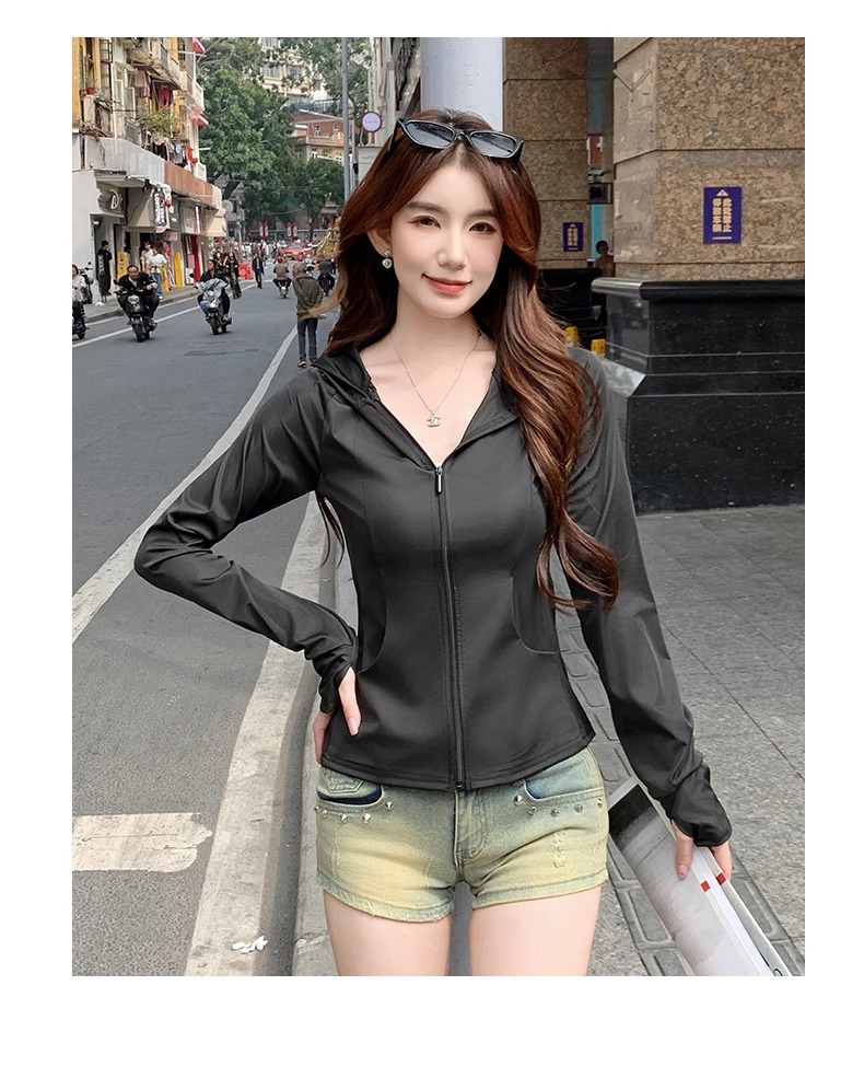 鹅黄色连帽防晒衣女夏季2025新款防紫外线防晒服修身冰丝开衫外套详情43