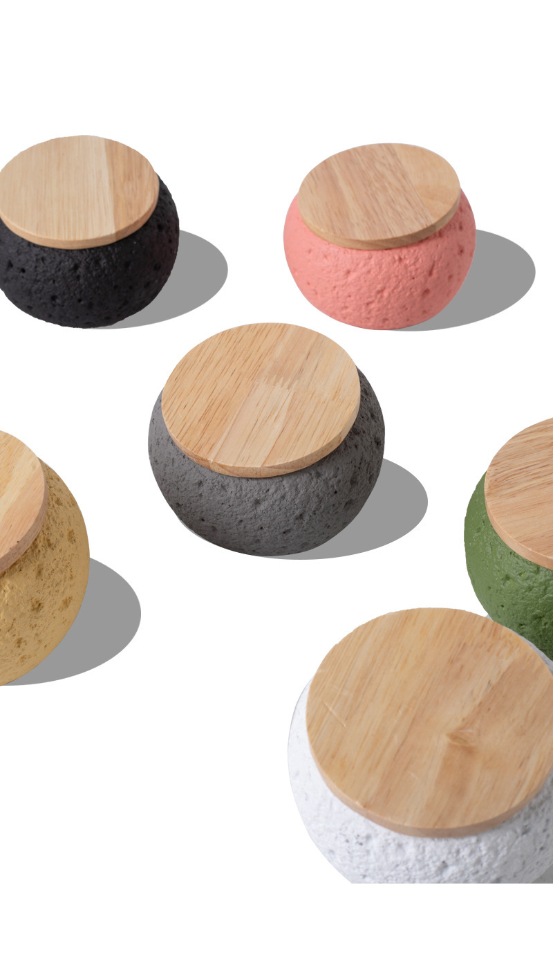 Pet funeral supplies: Six-color round urn with wooden lid and granular texture for pet ashes storage box pic 13