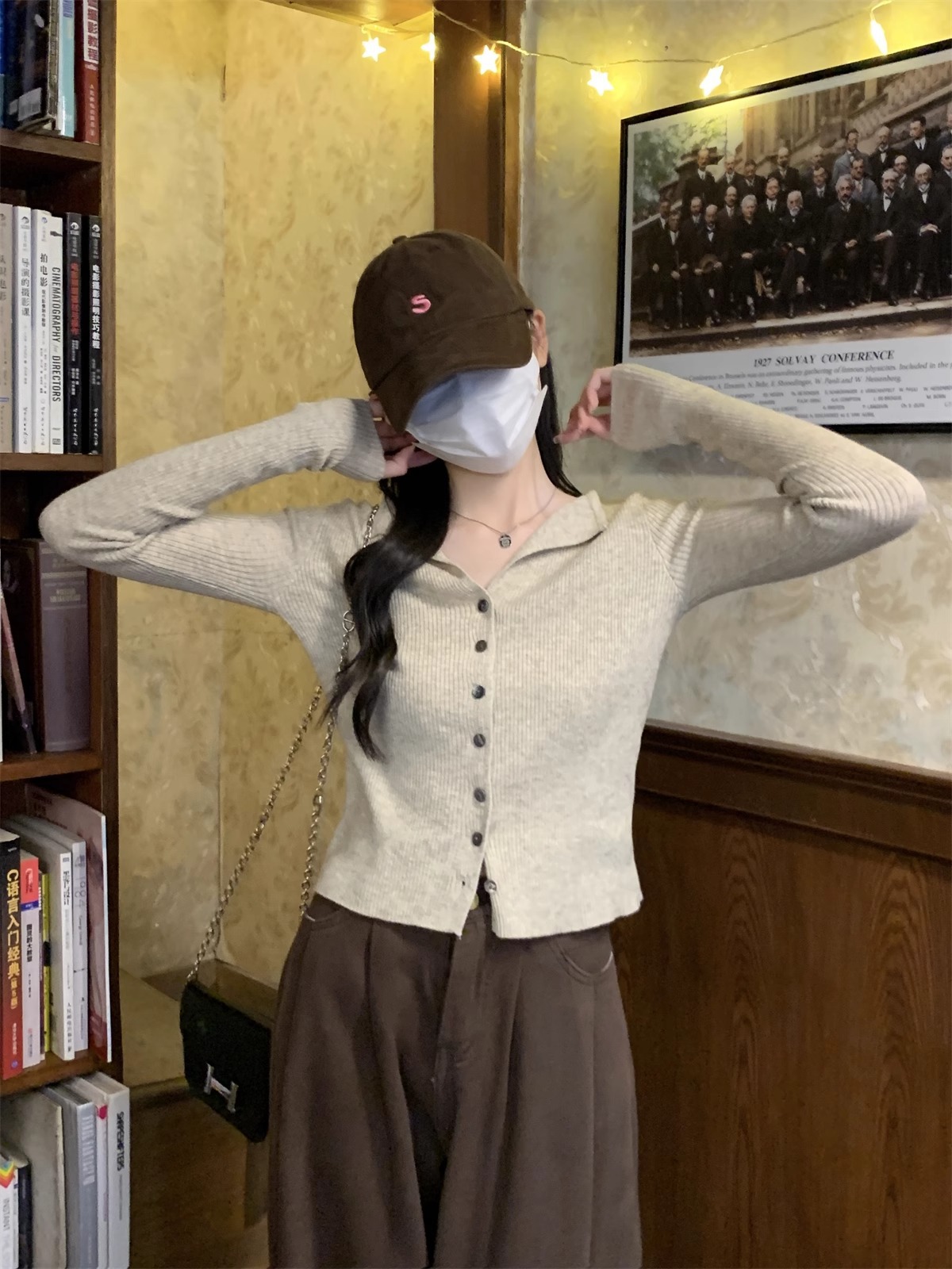 法式翻领长袖针织开衫女秋季2024新款小众设计感修身打底短款上衣详情24