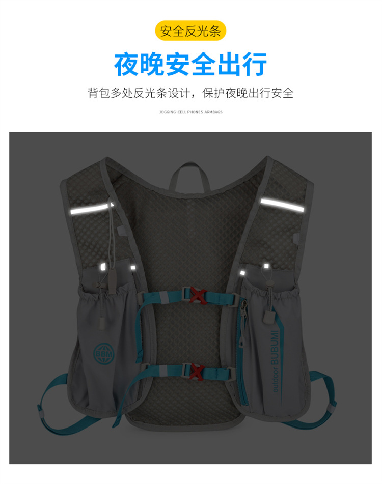 新款多功能尼龙跑步背包 安全反光运动背包水袋背包 骑行包详情12