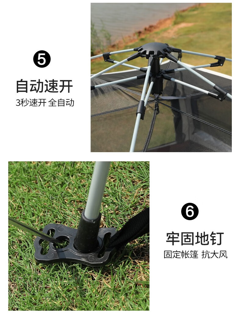 厂家批发六角大帐篷全自动弹开露营野营户外加厚防雨郊游便携装备详情15