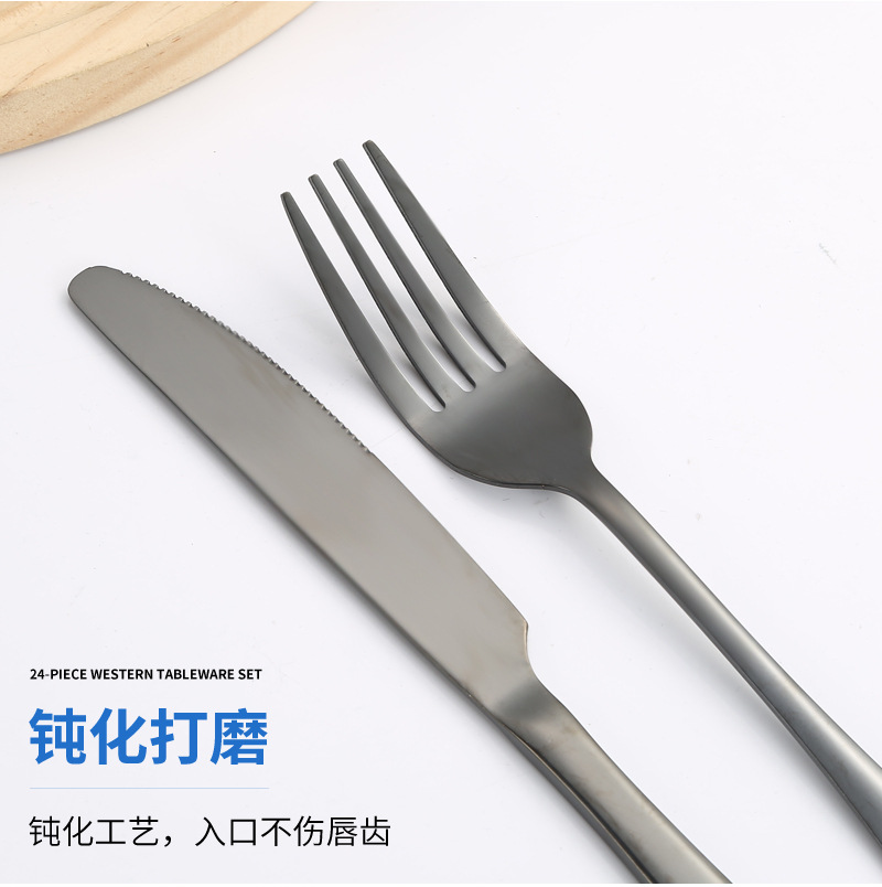 亚马逊跨境不锈钢餐具24件套装1010刀叉勺西餐酒店牛排刀叉套装详情5