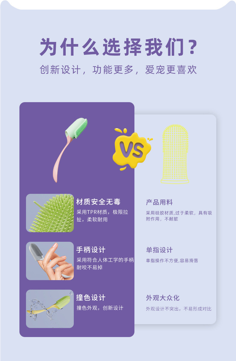 Cross-border pet toothbrush, finger toothbrush with handle, soft rubber teeth cleaning brush, dog and cat oral cleaning tools pic 15