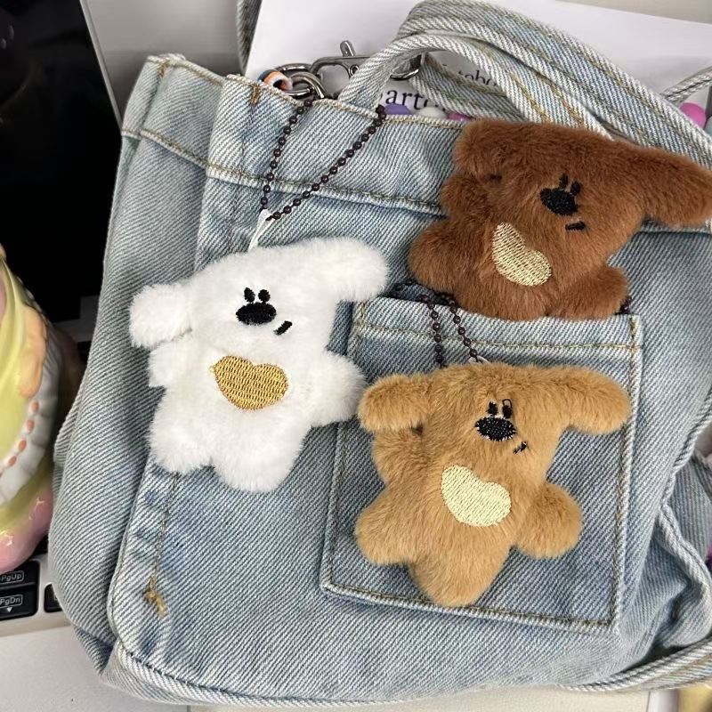 卡通歪头小熊毛绒公仔挂件可爱熊玩偶情侣款包包珠链挂饰憨憨熊挂详情2