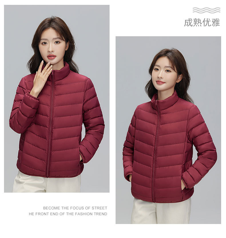 A light and thin down jacket for women in the autumn and winter of 2025, a short 90mm white duck down winter stand-up collar, a slimming casual coat trend pic 25