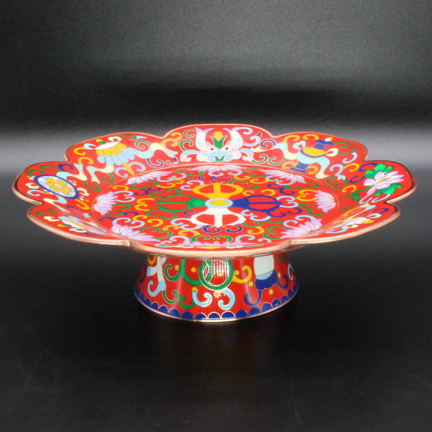 Jingtai blue manza, Buddhist offering utensils and ritual implements, plain copper filigree, low-temperature enamel manda plate, Mancha Luo belt tray pic 16
