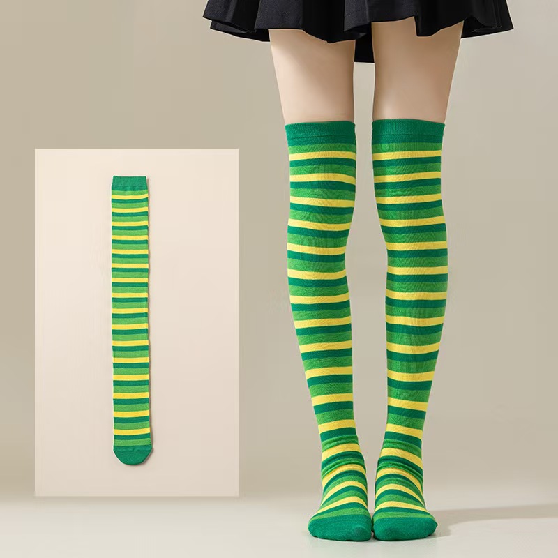 爱尔兰节绿色长筒袜派对三叶草过膝袜圣帕里克节幸运草条纹长筒袜详情16