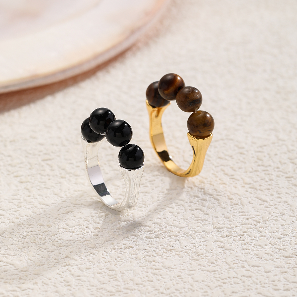 NALA娜啦虎眼石串珠弹力绳戒指小众高级感黑曜石手工戒指女不掉色详情23