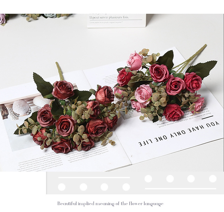仿真花10头小乔玫瑰绢花家具装饰婚礼拍摄道具室内布置假花礼盒办公文化园艺装饰品详情6