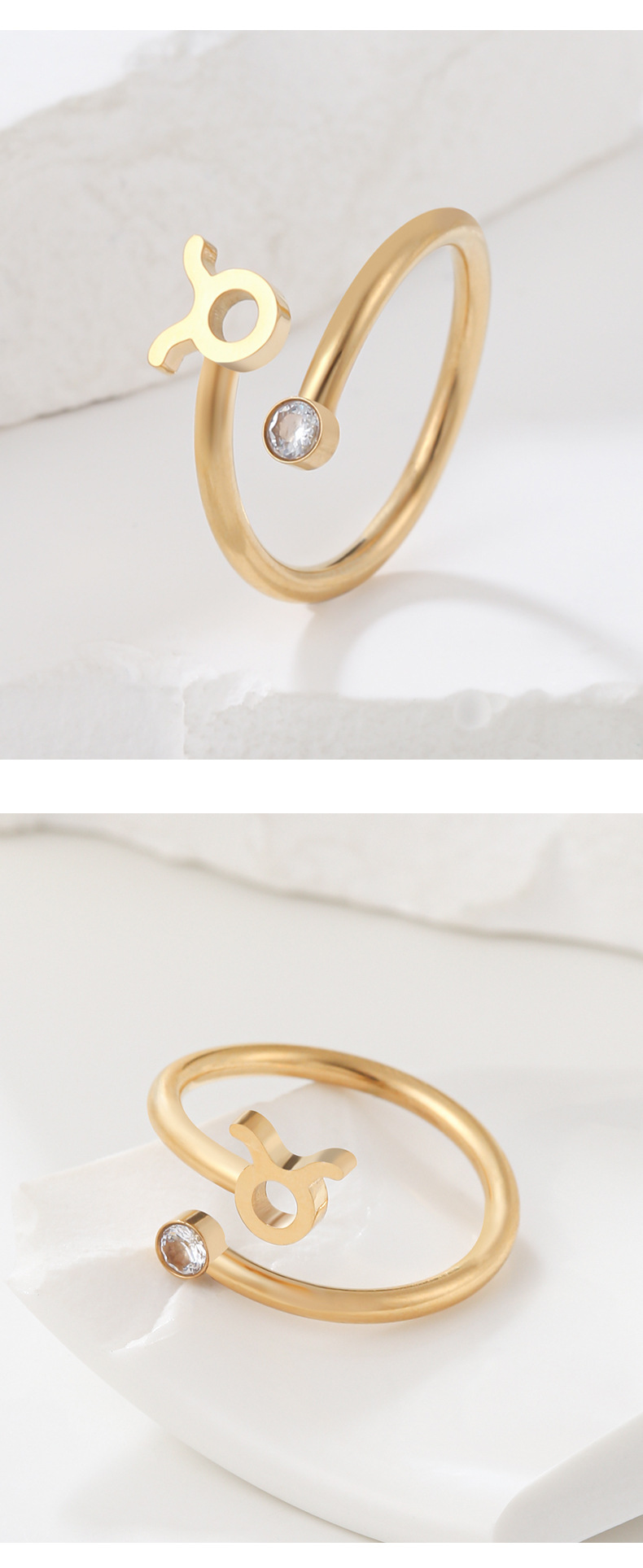 经典长青款金牛座十二星座戒指指环锆石生辰石开口戒指不锈钢戒指详情6