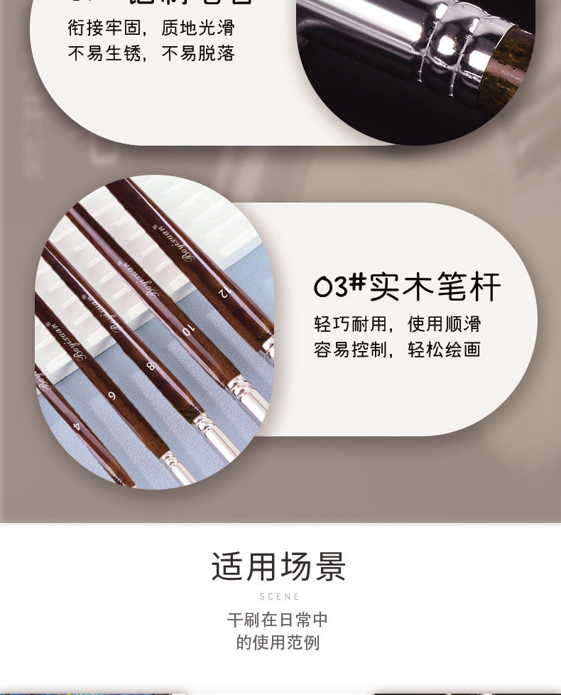 Boyixuan cross-border best-selling amber brown wool makeup brushes, high-quality detail engraving dry brushes, in stock for wholesale pic 5
