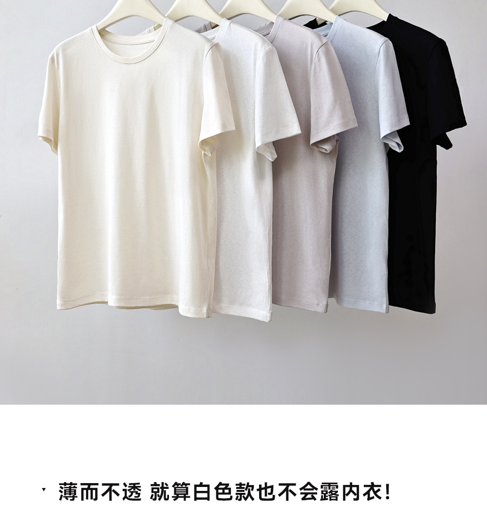 纯色棉亚麻圆领T恤女式春夏季薄款宽松上衣正肩显瘦套头休闲短袖详情4