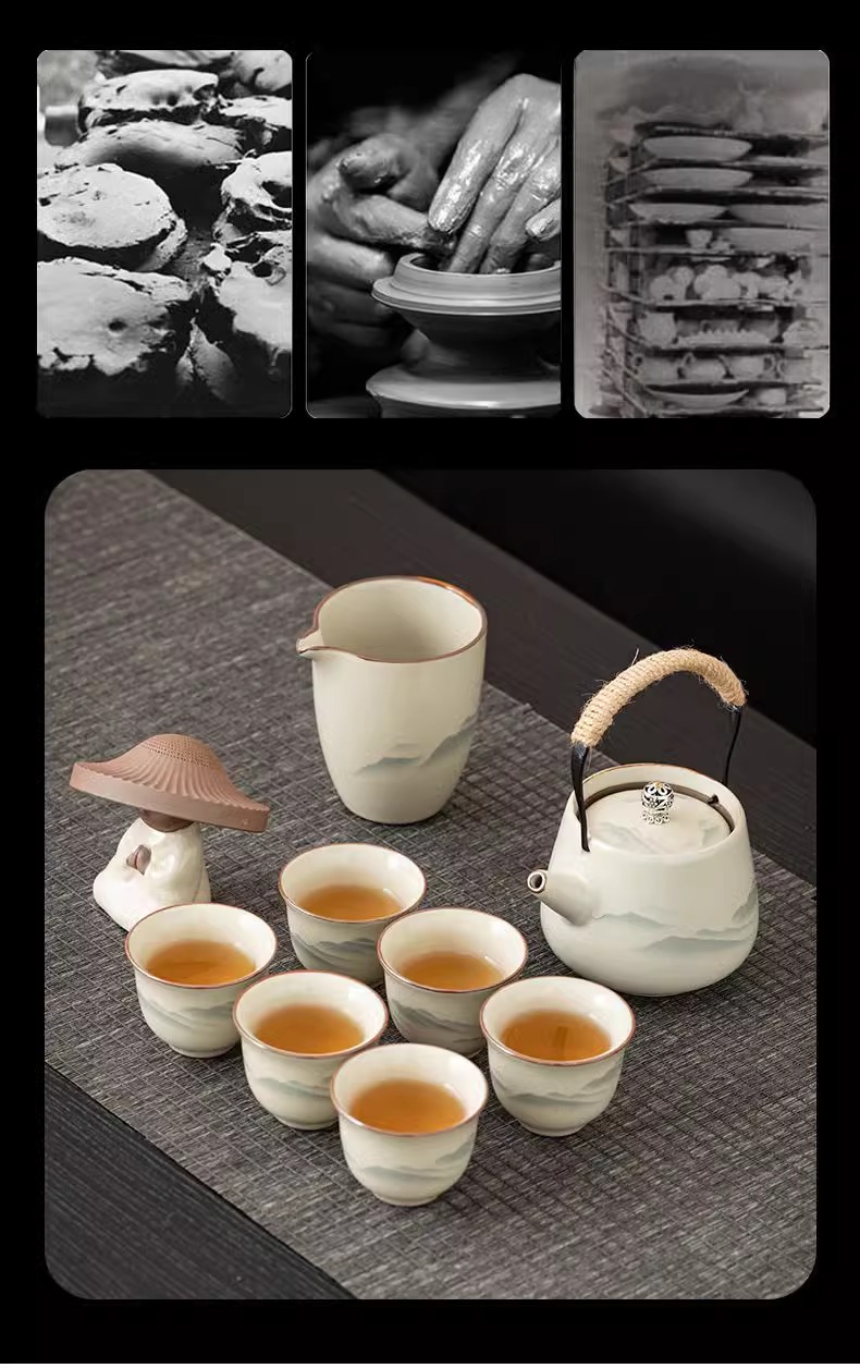 Ru Kiln Gongfu tea set, home living room ceramic tea pot, lid, bowl and tea cup complete set, office high-end tea brewing utensils pic 3