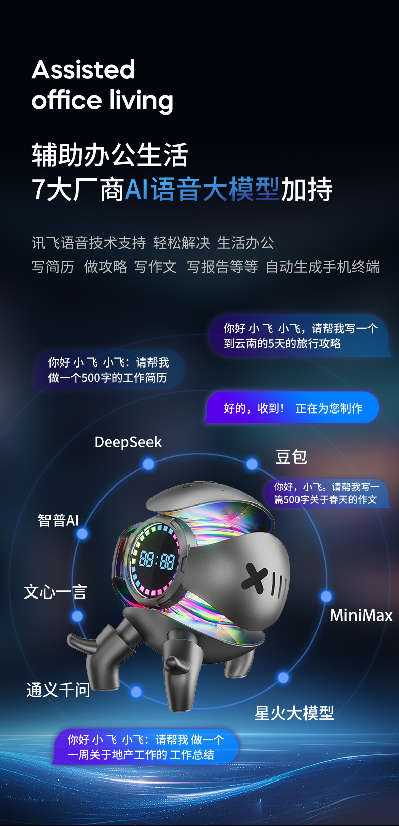 新品WIFI豆包Deepseek大模型AI智能音箱机甲怪兽蓝牙闹钟摆件音响详情6
