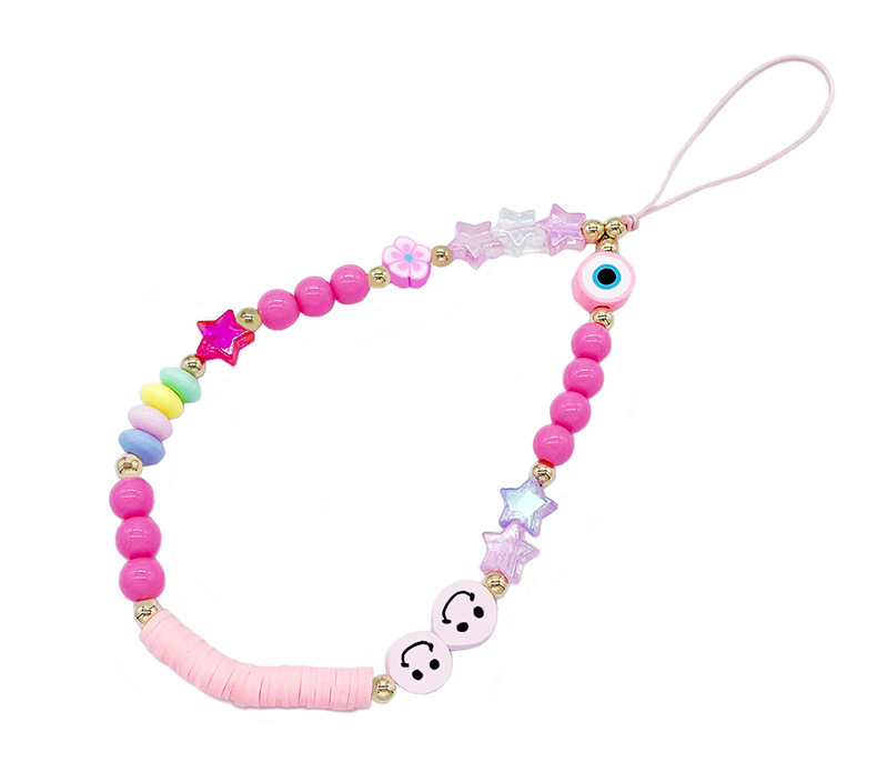 New European and American soft clay mobile phone chain with letter smiling face, soft clay mobile phone lanyard, DIY beaded mobile phone chain pic 2