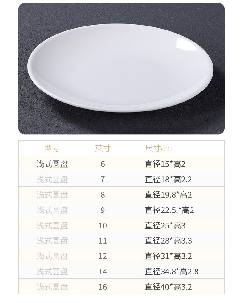 白色密胺圆形盘子酒店餐厅商用餐具仿瓷塑料加厚自助餐西餐盘子详情17