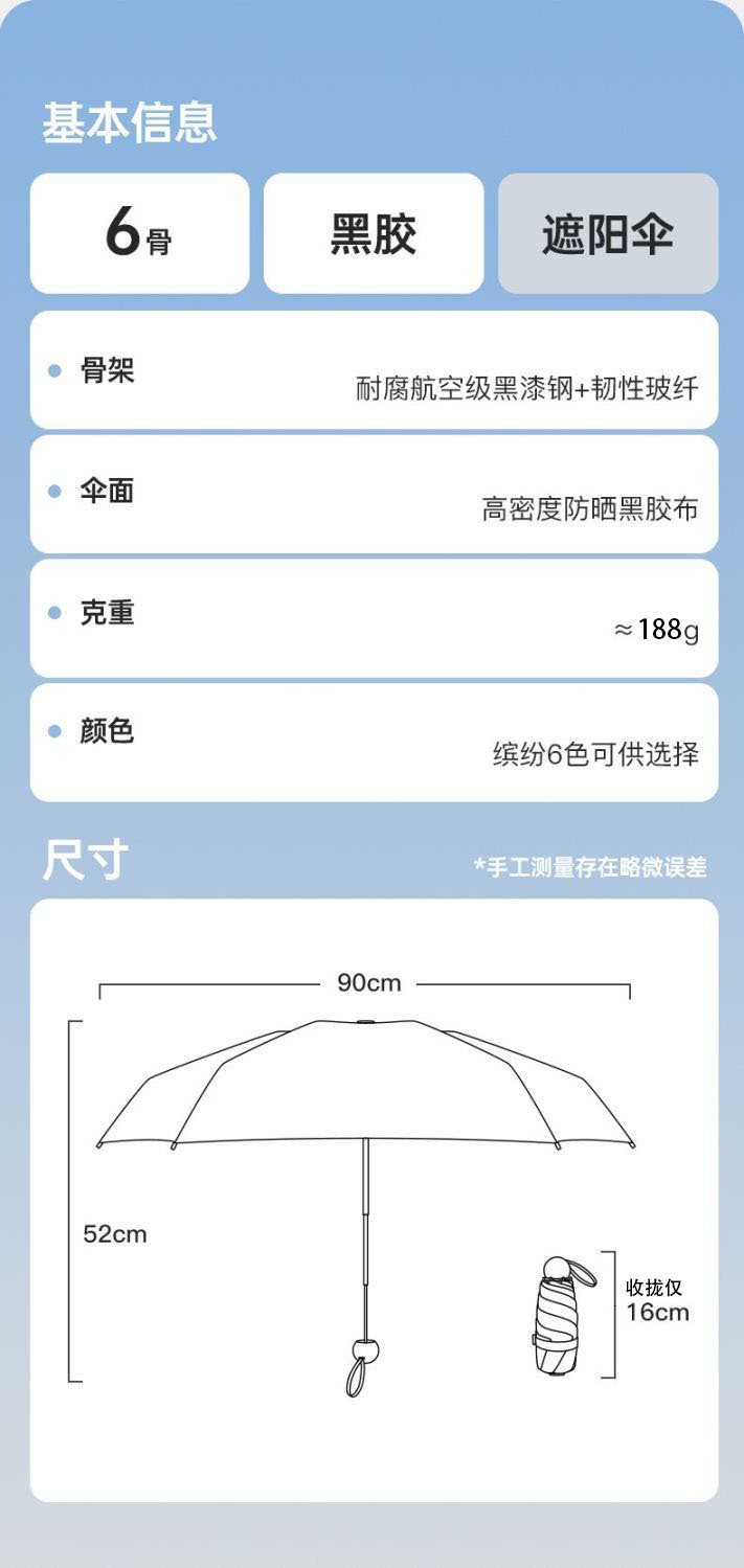 五折伞迷你胶囊晴雨两用太阳伞小巧便携超轻黑胶防晒遮阳口袋伞详情33