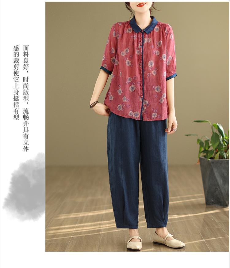 中老年妈妈装衬衫棉麻韩版大码复古民族风两件套夏装苎麻套装女装详情26