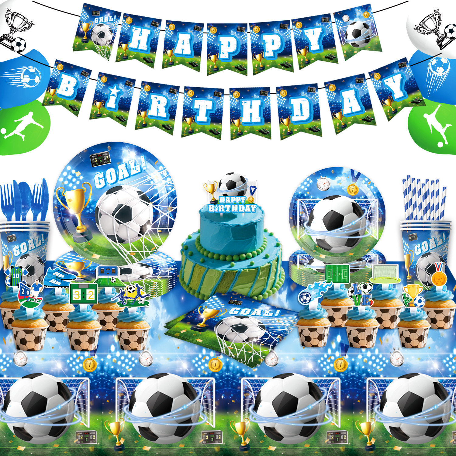 跨境新款世界杯足球一次性派对餐具纸盘纸杯纸巾运动周边生日用品详情20