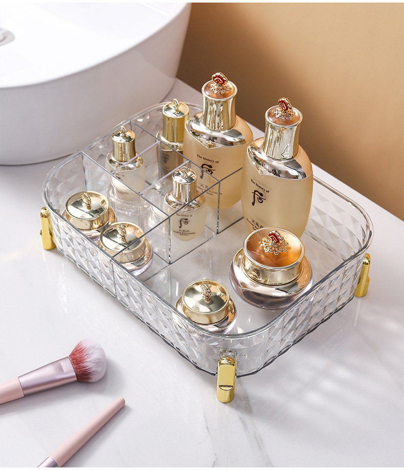 Light luxury cosmetics storage box, desktop transparent cosmetics storage box, storage and organization box, storage basket, shelf pic 15